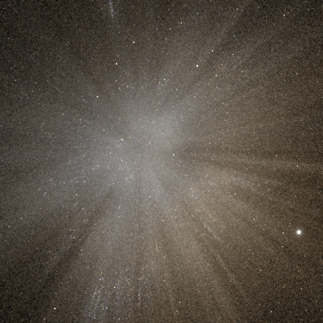 Figure 9: Simulated view from above the Milky Way, with no spiral arms visible because Gaia parallax distances only cover a few thousand light-years around the Sun