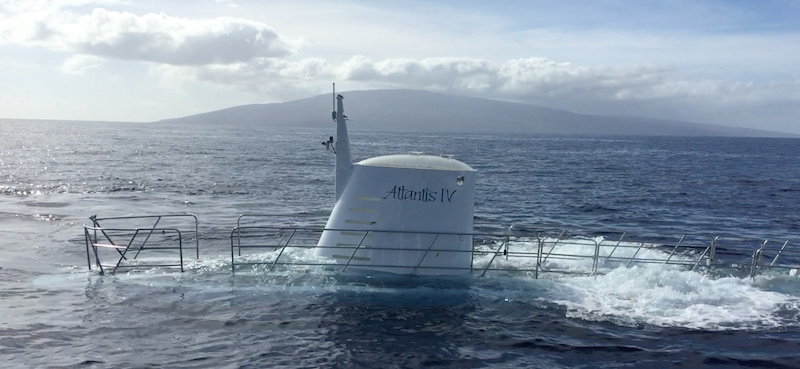 Submarine descending into ocean depths