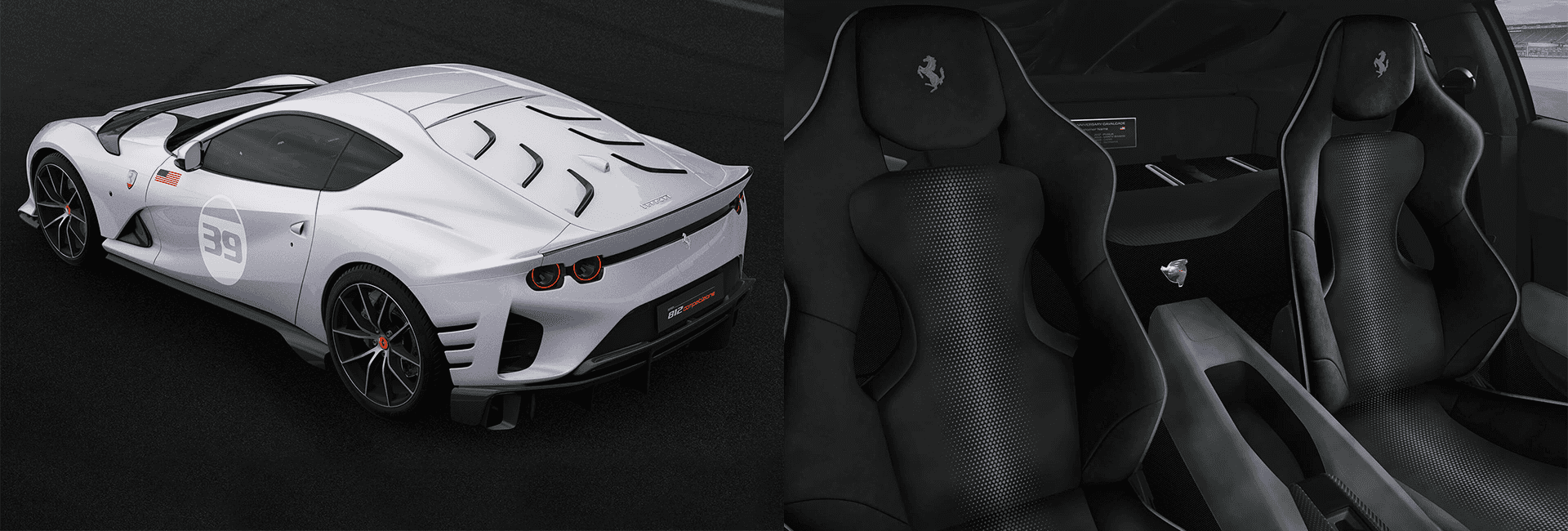 Ferrari 812 Competizione 经 Tailor-Made 定制的白色外观，细节处展示个性化漆面和碳纤维组件