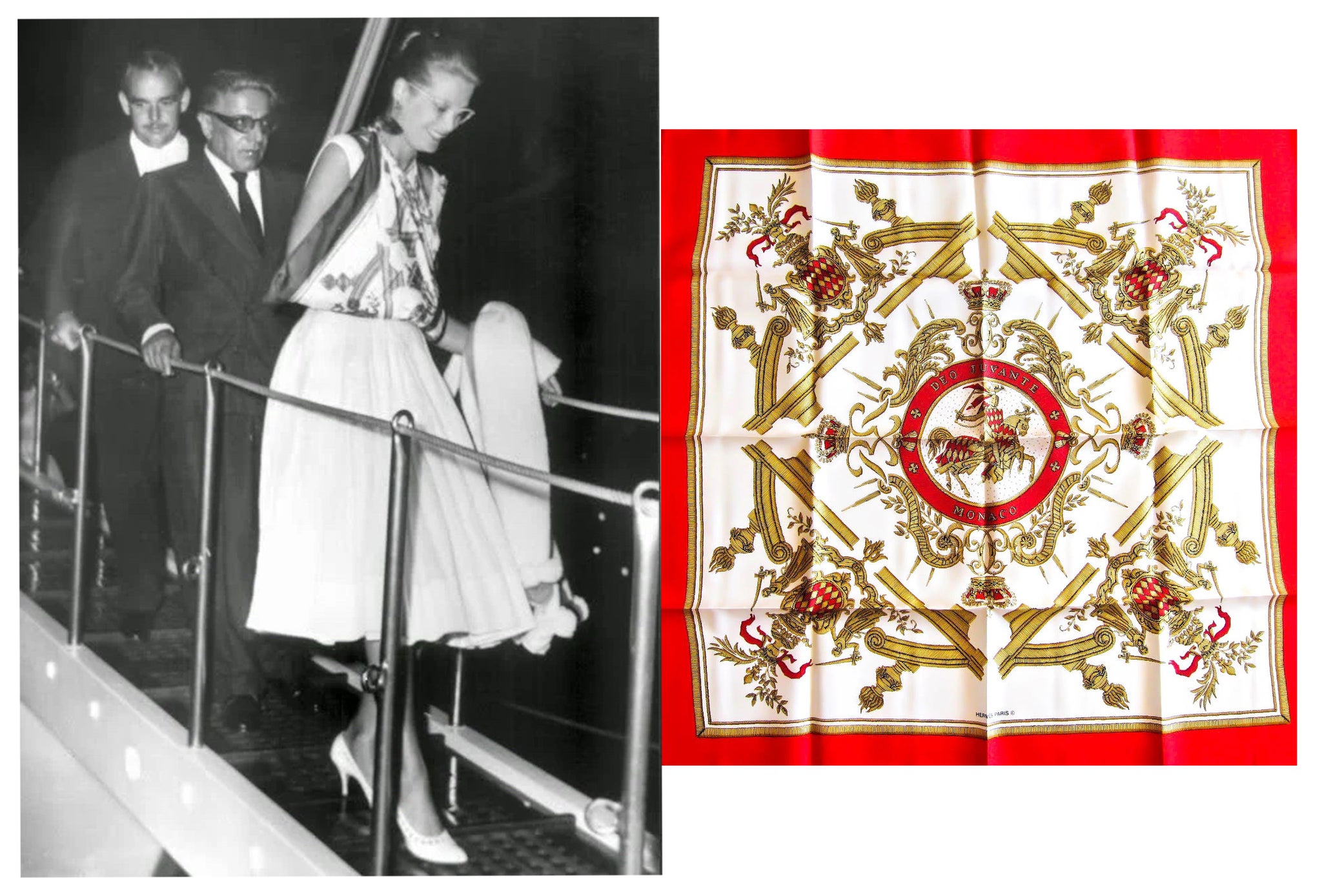 Grace Kelly 用 Hermès 丝巾固定受伤的手臂，1959 年