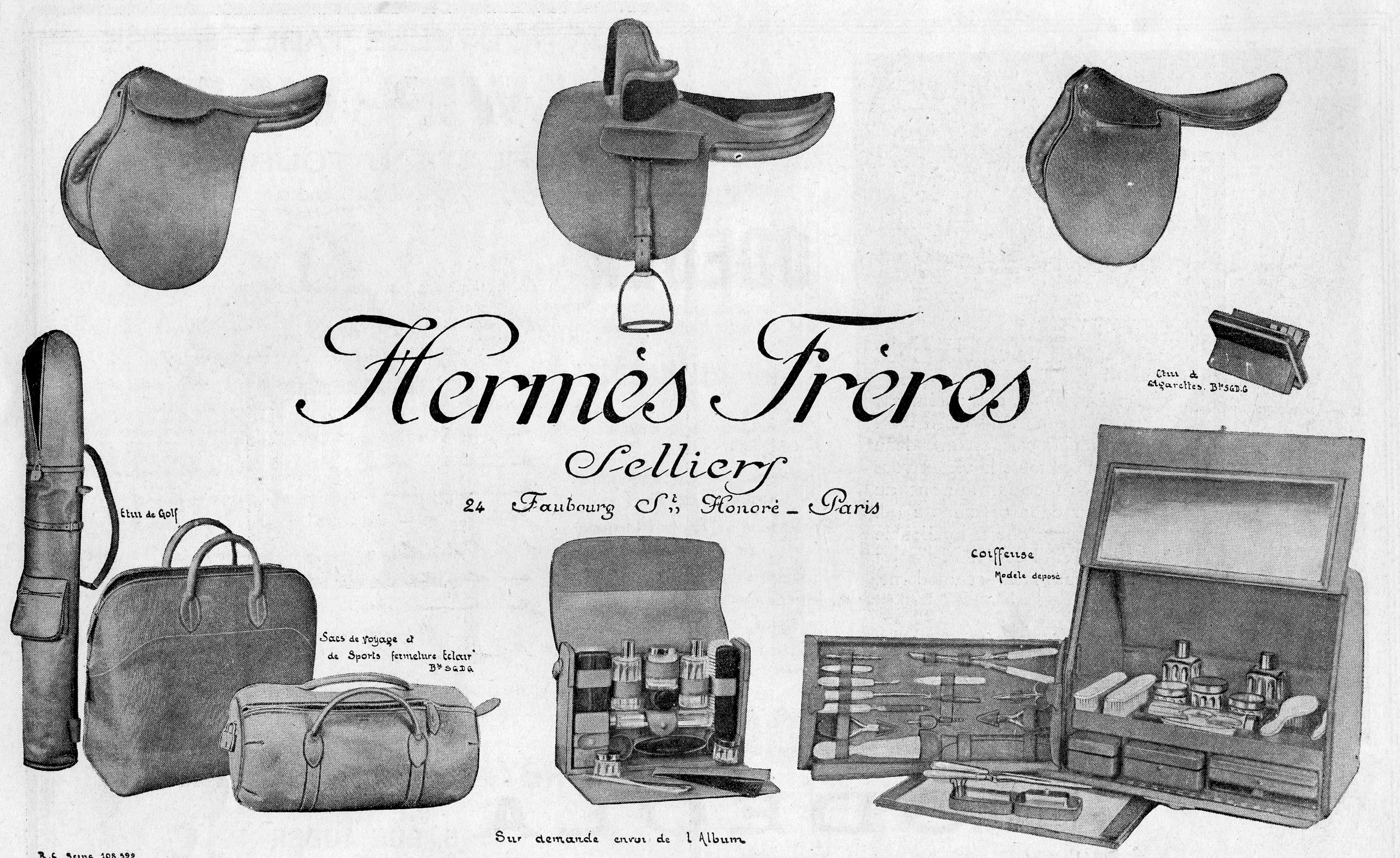 1923 年 Hermès 广告插画，展示首款配拉链的手袋