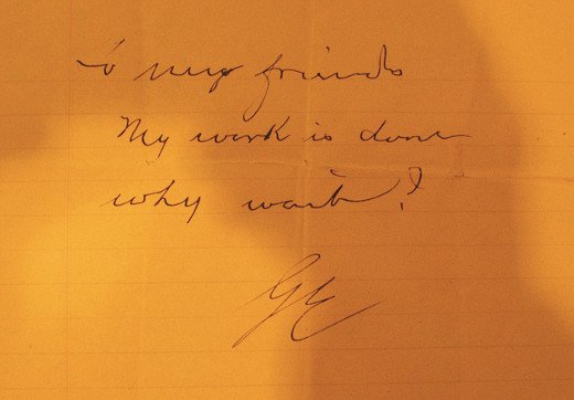 Eastman 自杀遗书："To my friends, My work is done. Why wait? G.E."