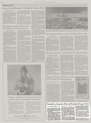 1994 年 6 月 24 日纽约时报：Sanofi 收购柯达药品业务